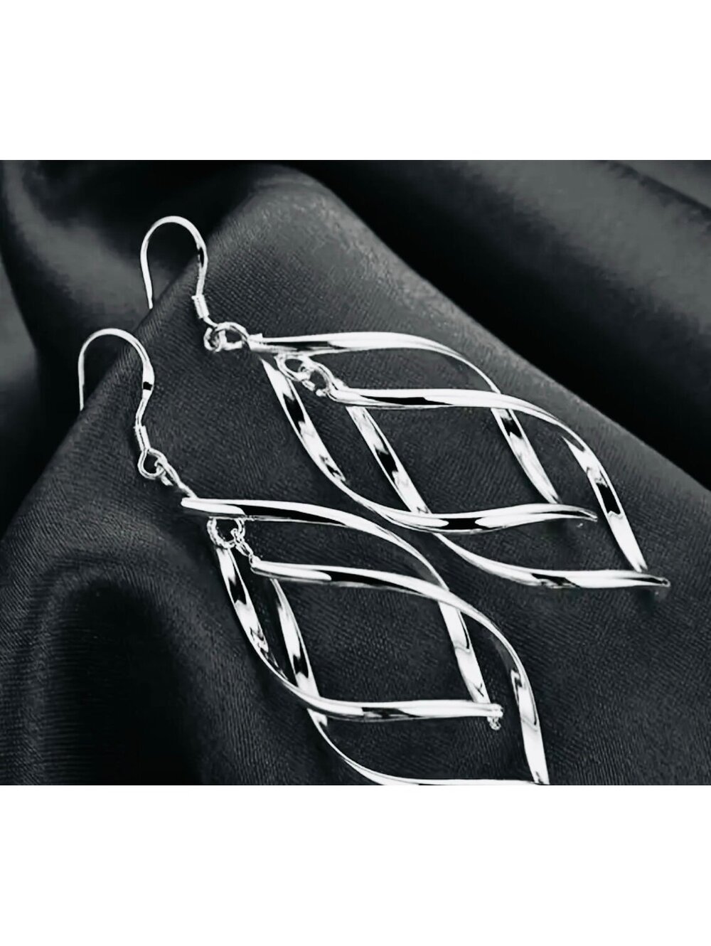 New - Silver Hollow Twisted Leaf-shaped Dangle Earrings - Picture 3 of 4